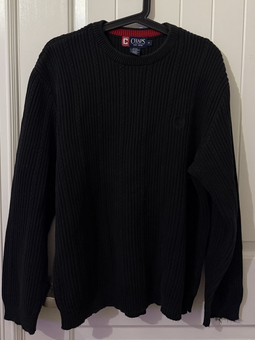 Vintage CHAPS Black 100% Cotton Ribbed Crewneck Sweater M
